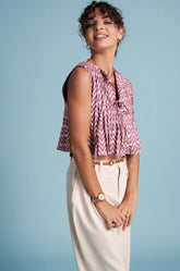 Pin Tuck Flouncy Top-Printed